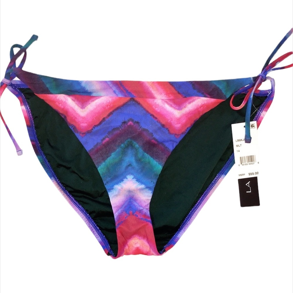 La Blanca bikini bottom multi color string tie flattering zigzag pattern 14